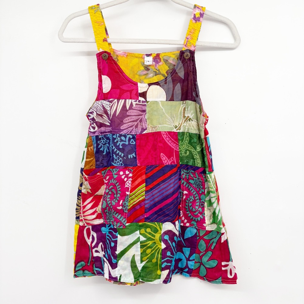 Girls Patchwork Mixed Print Floral‎ Boho Festival Tiered Cotton Jumper Dress L